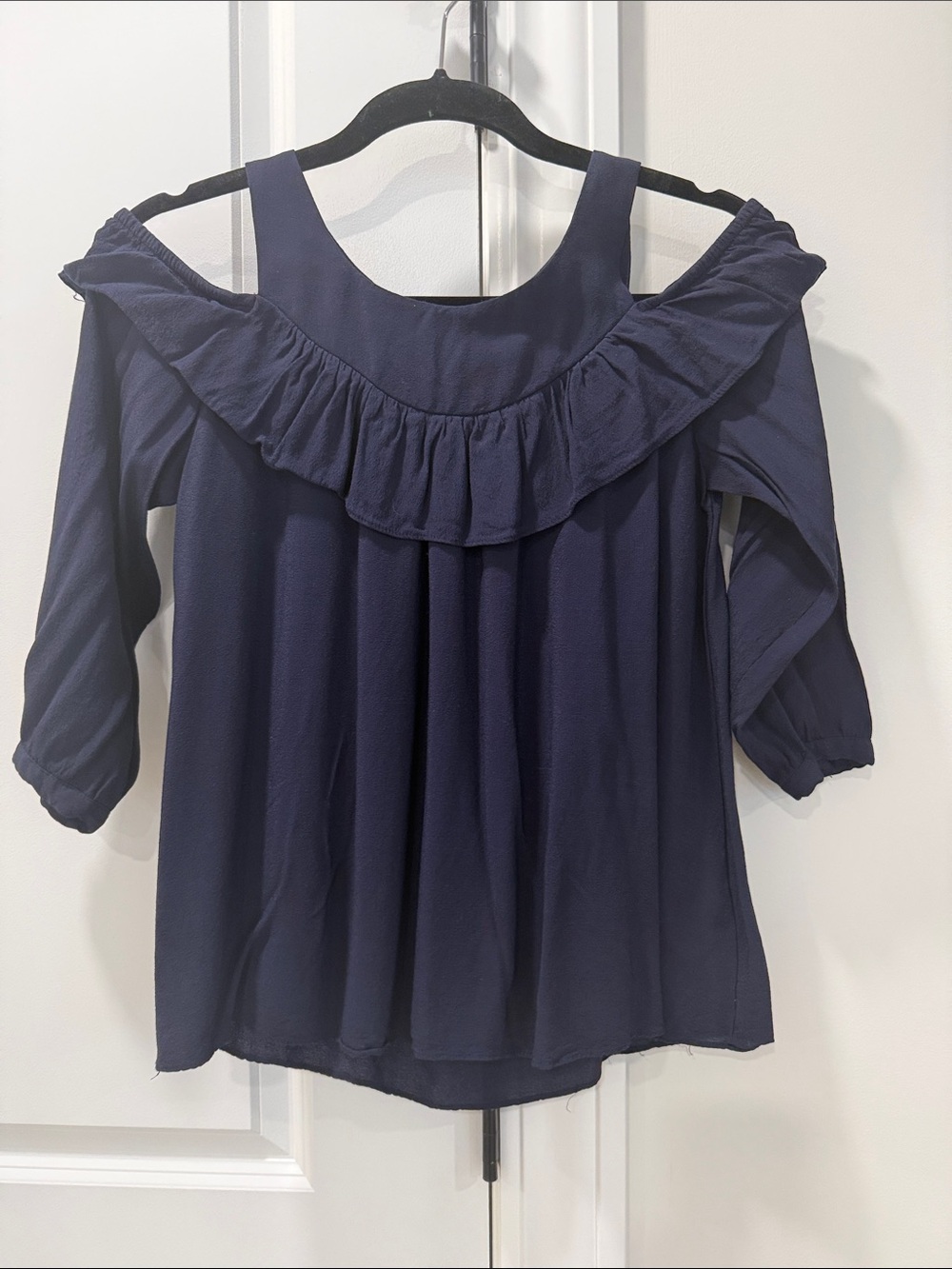 Maeve Navy Cold-Shoulder Ruffle Blouse size 4